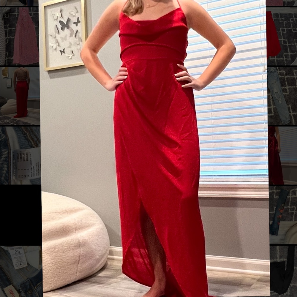 lucy in the sky chiffon luxe maxi dress in red- never worn- size medium